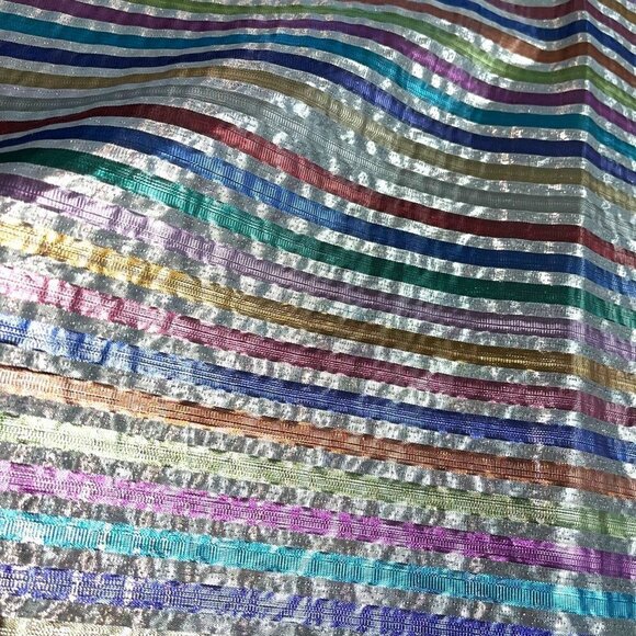 Sparkling Pastel Tablecloth Rainbow Metallic Lurex Fabric Nine Foot Diameter - Picture 2 of 6